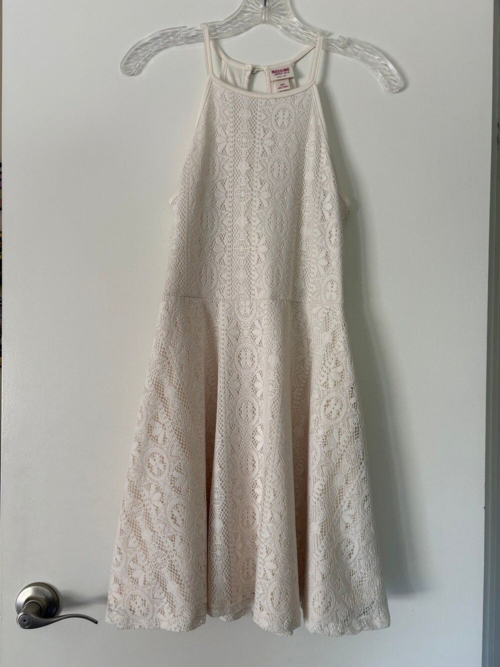 White Lace Halter Mini Dress XS S Junior Boho Western Country Angelcore Skater - Picture 2 of 8
